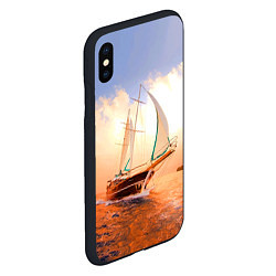 Чехол iPhone XS Max матовый Парусник в океане на фоне заката, цвет: 3D-черный — фото 2