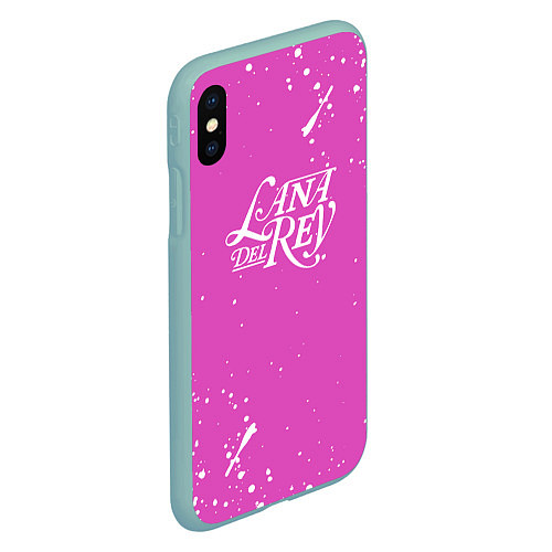 Чехол iPhone XS Max матовый Lana Del Rey - на розовом фоне брызги / 3D-Мятный – фото 2