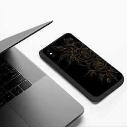 Чехол iPhone XS Max матовый Элегантные розы на черном фоне, цвет: 3D-черный — фото 2