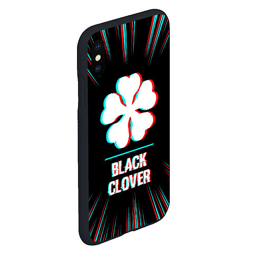 Чехол iPhone XS Max матовый Символ Black Clover в стиле glitch на темном фоне / 3D-Черный – фото 2