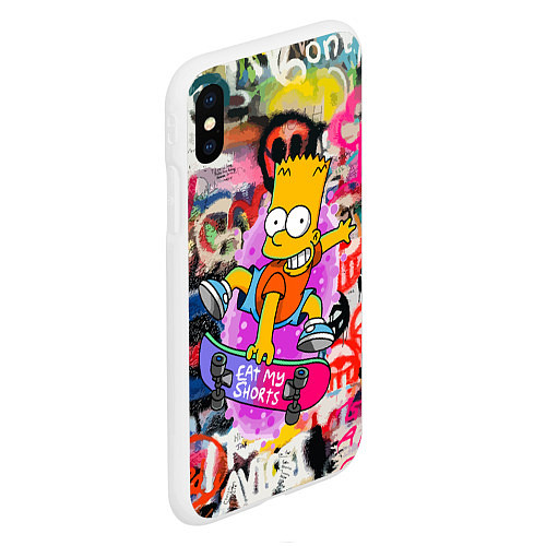 Чехол iPhone XS Max матовый Скейтбордист Барт Симпсон на фоне стены с граффити / 3D-Белый – фото 2