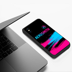 Чехол iPhone XS Max матовый Aerosmith - neon gradient: символ сверху, цвет: 3D-черный — фото 2