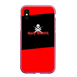 Чехол iPhone XS Max матовый Iron Maiden - красные полосы, цвет: 3D-малиновый