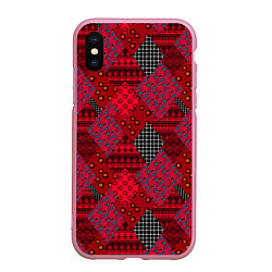 Чехол iPhone XS Max матовый Красный лоскутный узор пэчворк