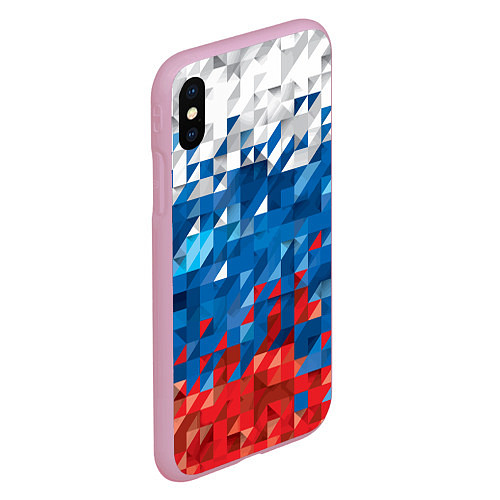 Чехол iPhone XS Max матовый Полигональный флаг России! / 3D-Розовый – фото 2