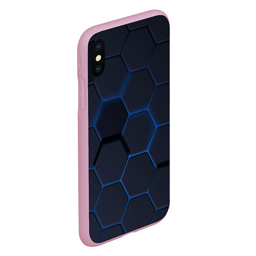 Чехол iPhone XS Max матовый Неоновая броня голубая / 3D-Розовый – фото 2