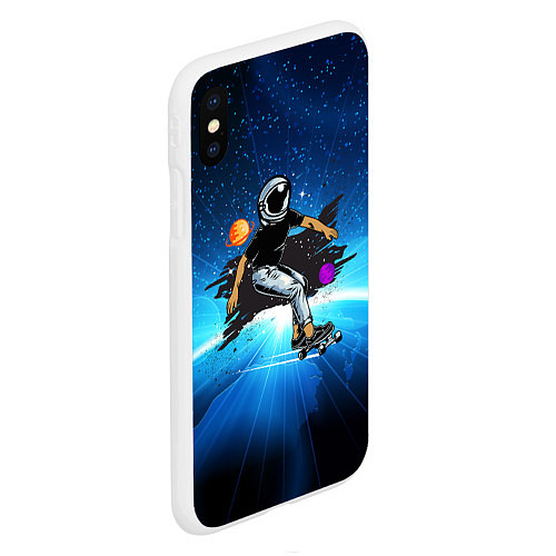 Чехол iPhone XS Max матовый Космонавт на скейте в космосе / 3D-Белый – фото 2