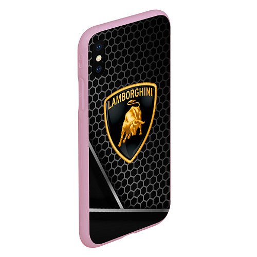 Чехол iPhone XS Max матовый Lamborghini Соты карбон / 3D-Розовый – фото 2