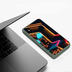 Чехол iPhone XS Max матовый Неоновые огни на геометрических поверхностях, цвет: 3D-темно-зеленый — фото 2