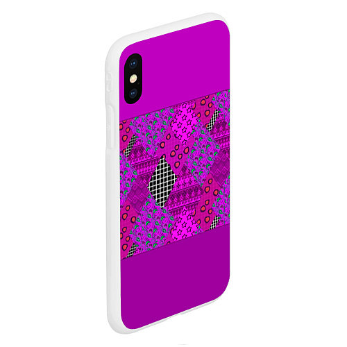 Чехол iPhone XS Max матовый Малиновый комбинированный узор пэчворк / 3D-Белый – фото 2