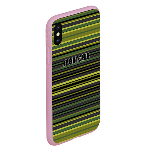 Чехол iPhone XS Max матовый Спортклуб полосатый оливково-зеленый полосатый узо / 3D-Розовый – фото 2