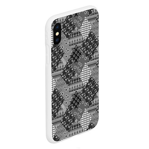 Чехол iPhone XS Max матовый Black and White Ethnic Patchwork Pattern / 3D-Белый – фото 2