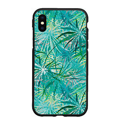 Чехол iPhone XS Max матовый Тропические листья на зеленом фоне, цвет: 3D-черный