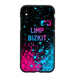 Чехол iPhone XS Max матовый Limp Bizkit - neon gradient: символ сверху, цвет: 3D-черный