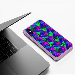 Чехол iPhone XS Max матовый Неоновый абстрактный геометрический узор, цвет: 3D-сиреневый — фото 2