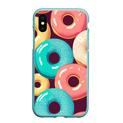 Чехол iPhone XS Max матовый Пончики и только пончики, цвет: 3D-мятный