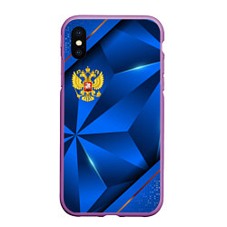 Чехол iPhone XS Max матовый Герб РФ на синем объемном фоне