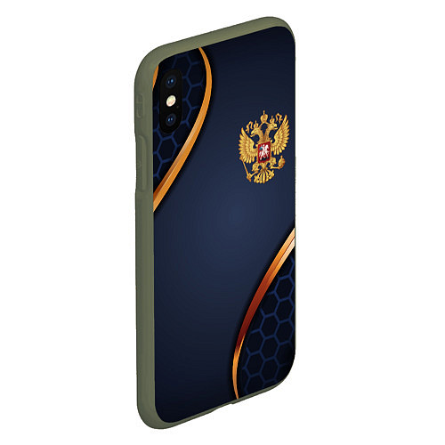 Чехол iPhone XS Max матовый Blue & gold герб России / 3D-Темно-зеленый – фото 2