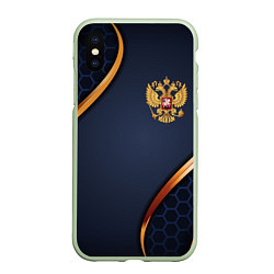 Чехол iPhone XS Max матовый Blue & gold герб России