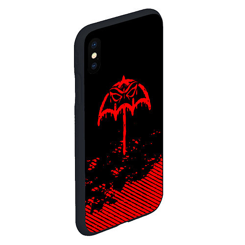 Чехол iPhone XS Max матовый Bring Me the Horizon красный фонтик / 3D-Черный – фото 2