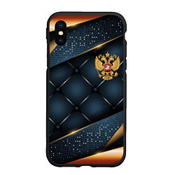Чехол iPhone XS Max матовый Золотой герб России на объемном фоне, цвет: 3D-черный