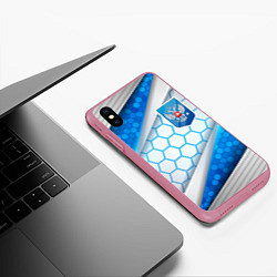 Чехол iPhone XS Max матовый Синий герб России на объемном фоне, цвет: 3D-малиновый — фото 2