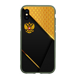 Чехол iPhone XS Max матовый Герб России на черном фоне с золотыми вставками