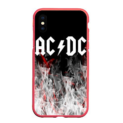 Чехол iPhone XS Max матовый AC DC огонь-пламя, цвет: 3D-красный