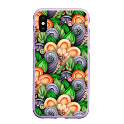 Чехол iPhone XS Max матовый Объемные лепестки цветов и листья, цвет: 3D-сиреневый