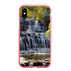 Чехол iPhone XS Max матовый Водопад, солнечные лучи и лес