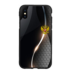 Чехол iPhone XS Max матовый Герб РФ киберпанк, цвет: 3D-черный