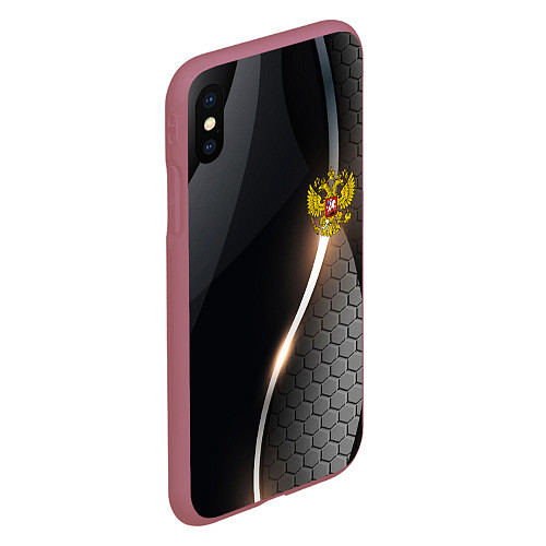 Чехол iPhone XS Max матовый Герб РФ киберпанк / 3D-Малиновый – фото 2