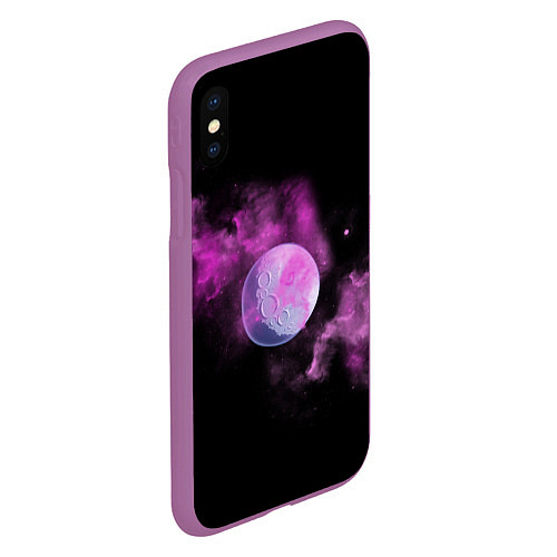 Чехол iPhone XS Max матовый Космическая Луна в дыму / 3D-Фиолетовый – фото 2