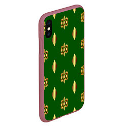 Чехол iPhone XS Max матовый Золото узоры на зеленом фоне, цвет: 3D-малиновый — фото 2