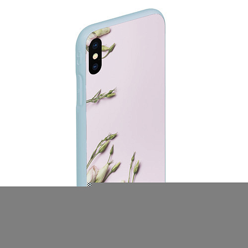Чехол iPhone XS Max матовый Красивые Цветы на Розовом фоне / 3D-Голубой – фото 2