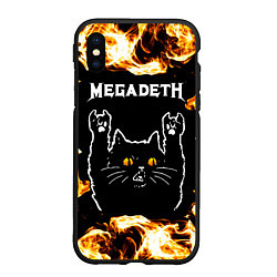 Чехол iPhone XS Max матовый Megadeth рок кот и огонь, цвет: 3D-черный