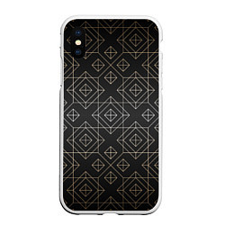 Чехол iPhone XS Max матовый Black gold- Ромбы