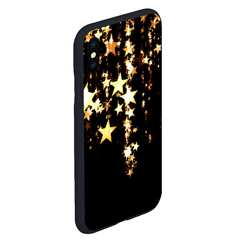 Чехол iPhone XS Max матовый Золотые праздничные звезды / 3D-Черный – фото 2