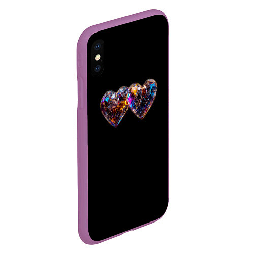 Чехол iPhone XS Max матовый Два разноцветных сердечка / 3D-Фиолетовый – фото 2