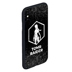 Чехол iPhone XS Max матовый Tomb Raider с потертостями на темном фоне, цвет: 3D-черный — фото 2