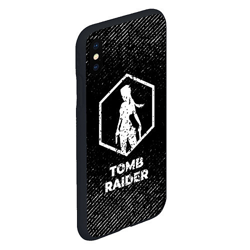 Чехол iPhone XS Max матовый Tomb Raider с потертостями на темном фоне / 3D-Черный – фото 2