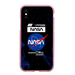 Чехол iPhone XS Max матовый Nasa - синее пламя, цвет: 3D-розовый
