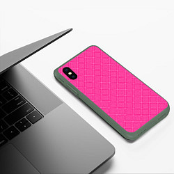 Чехол iPhone XS Max матовый Розовый орнамент из квадратиков, цвет: 3D-темно-зеленый — фото 2
