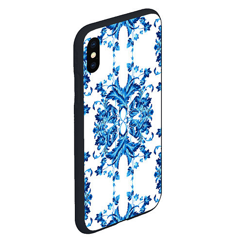 Чехол iPhone XS Max матовый Гжель синие цветы / 3D-Черный – фото 2