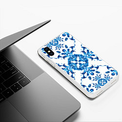Чехол iPhone XS Max матовый Гжель синий узор, цвет: 3D-белый — фото 2