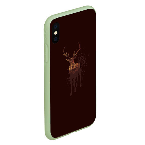 Чехол iPhone XS Max матовый Силуэт оленя с осенним лесом / 3D-Салатовый – фото 2