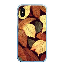 Чехол iPhone XS Max матовый Листья осени узор, цвет: 3D-голубой