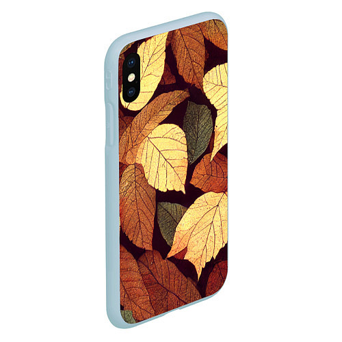 Чехол iPhone XS Max матовый Листья осени узор / 3D-Голубой – фото 2