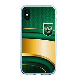 Чехол iPhone XS Max матовый Герб России на зеленой абстракции