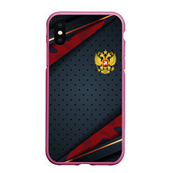 Чехол iPhone XS Max матовый Герб России черно-красный камуфляж